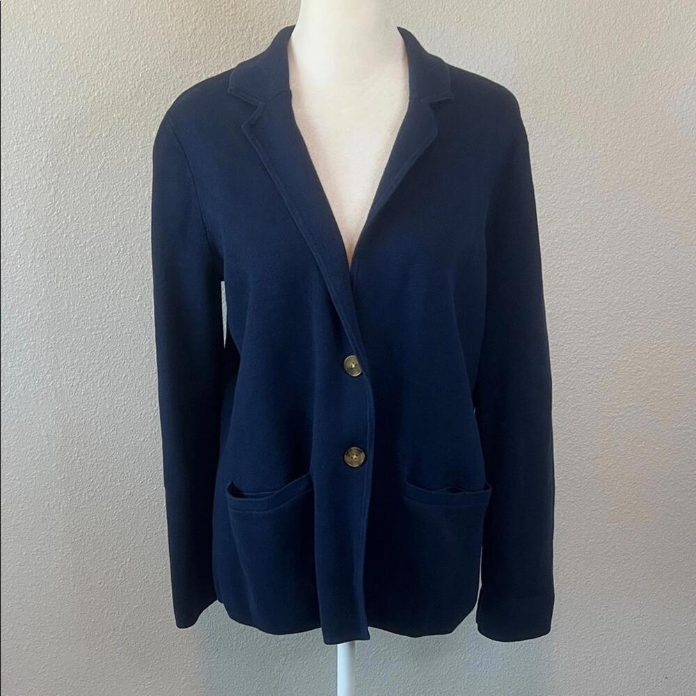 Lands End Cotton Sweater Blazer Blue Size XS